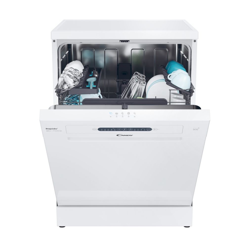 Lavastoviglie RICONDIZIONATA Libera Installazione RapidÓ 60 cm 14 coperti Classe E Connettività Controllo remoto avanzato e contenuti extra Bianca Candy CF 4E7L0W 32002368 - immagine 2