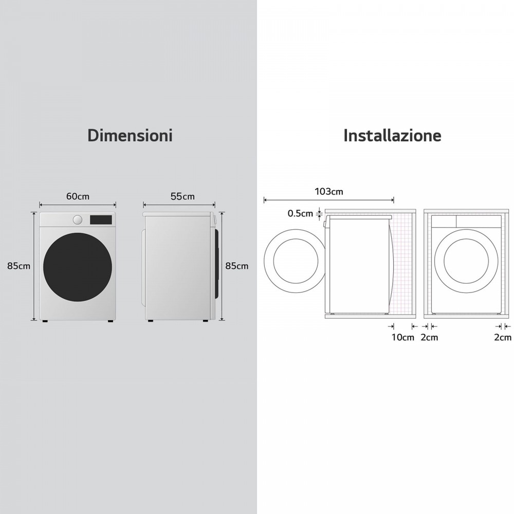 LG Serie X1 W4NX1095NWB Lavasciuga Libera Installazione 9 Kg Lavaggio - 5 Kg Asciugatura 1400 giri/min. Classe E Inverter Direct Drive Vapore Wi-Fi Bianca - immagine 2