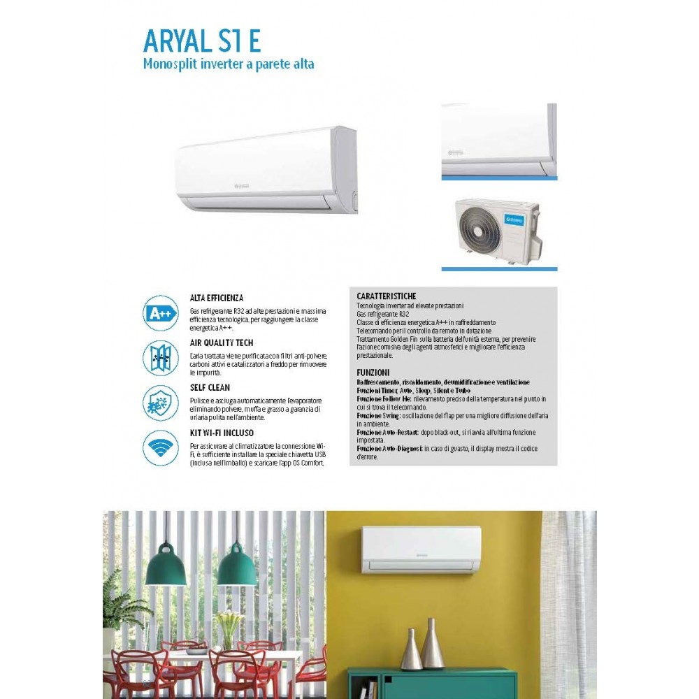 Climatizzatore Condizionatore Fisso 12000btu A++/A+ Olimpia Splendid Aryal S1 E Inverter 12 C WI-FI incluso RICONDIZIONATO - immagine 2