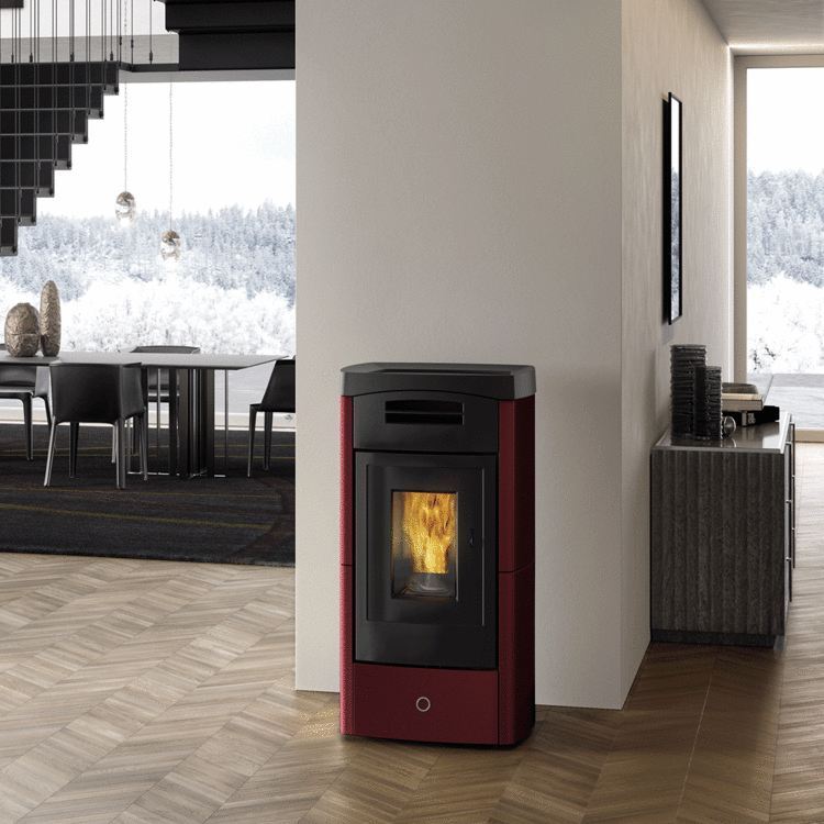 Stufa a pellet EK63 DAILY130++ - gruppo Edilkamin - 12,5 kW ad aria canalizzata Bordeaux - immagine 3