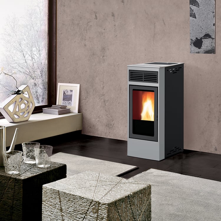 Stufa a pellet Italiana Camini Yulia 7 kW ad aria grigio chiaro - immagine 2