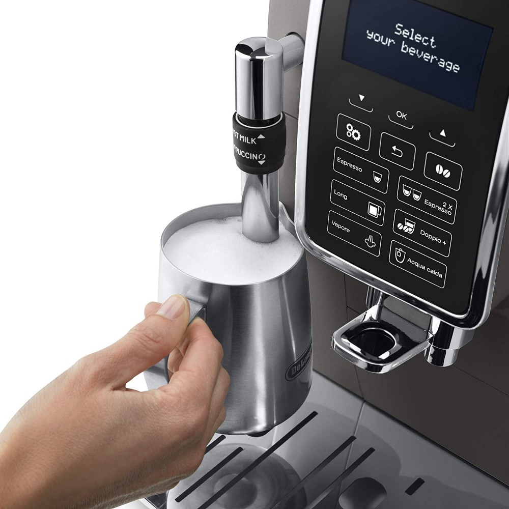 Macchina Caffè Automatica Espresso con Macinacaffè ed Erogatore di Vapore Caffè in Grani colore Titanio De Longhi Dinamica ECAM 359.37.TB RICONDIZIONATO - immagine 3