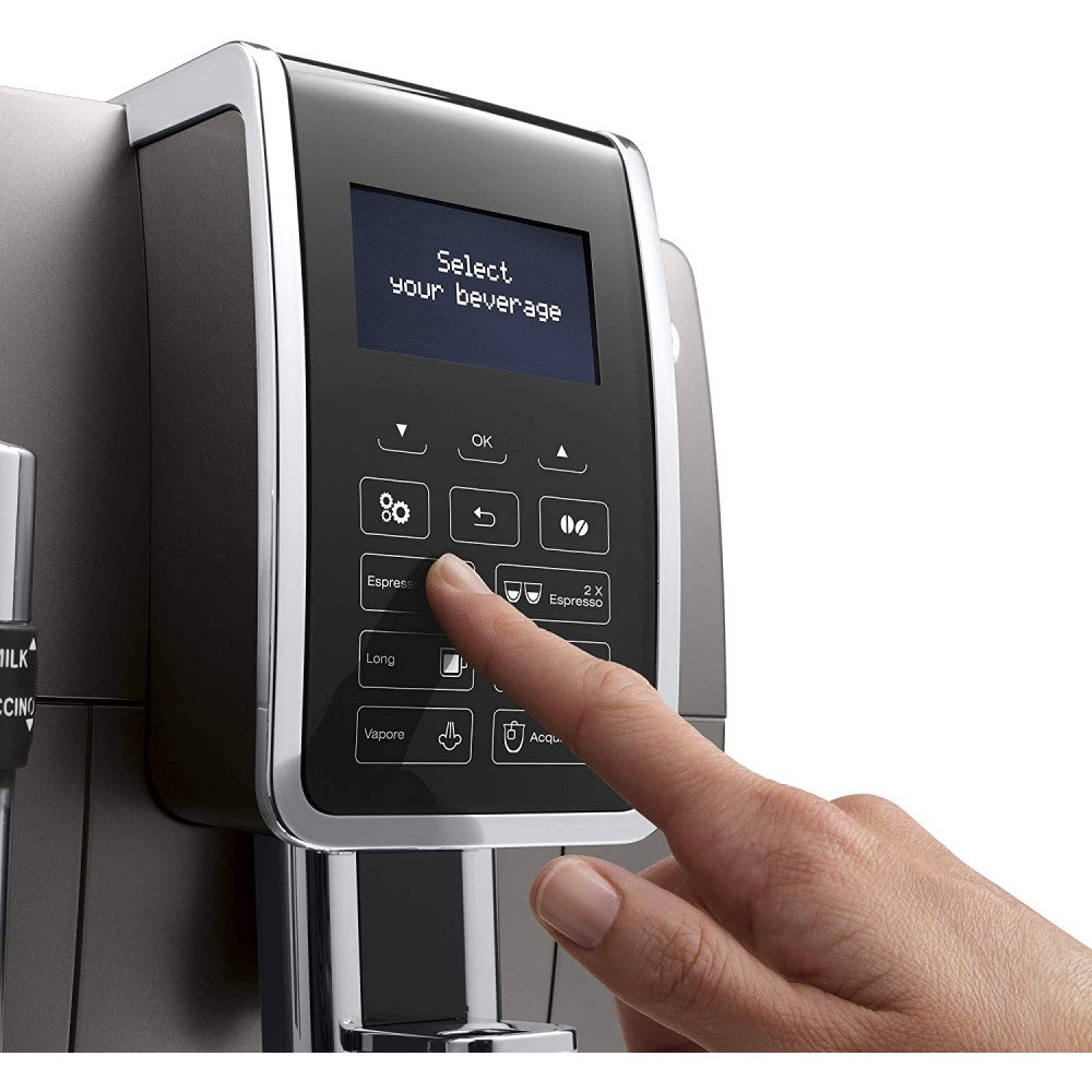 Macchina Caffè Automatica Espresso con Macinacaffè ed Erogatore di Vapore Caffè in Grani colore Titanio De Longhi Dinamica ECAM 359.37.TB RICONDIZIONATO - immagine 2